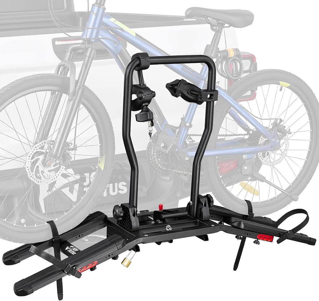 JOYTUTUS Compact & Lightweight 2-Bike Hitch Bike Rack, 150 LBS Capacity for Car SUV Truck with 1/2 Receiver, Easy Install Tilting Folding Anti-Wobble Bike Carrier, Fits Most Wheelbases (Max 53'')
