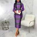 Purple Dress With Square Pattern Design, Size L