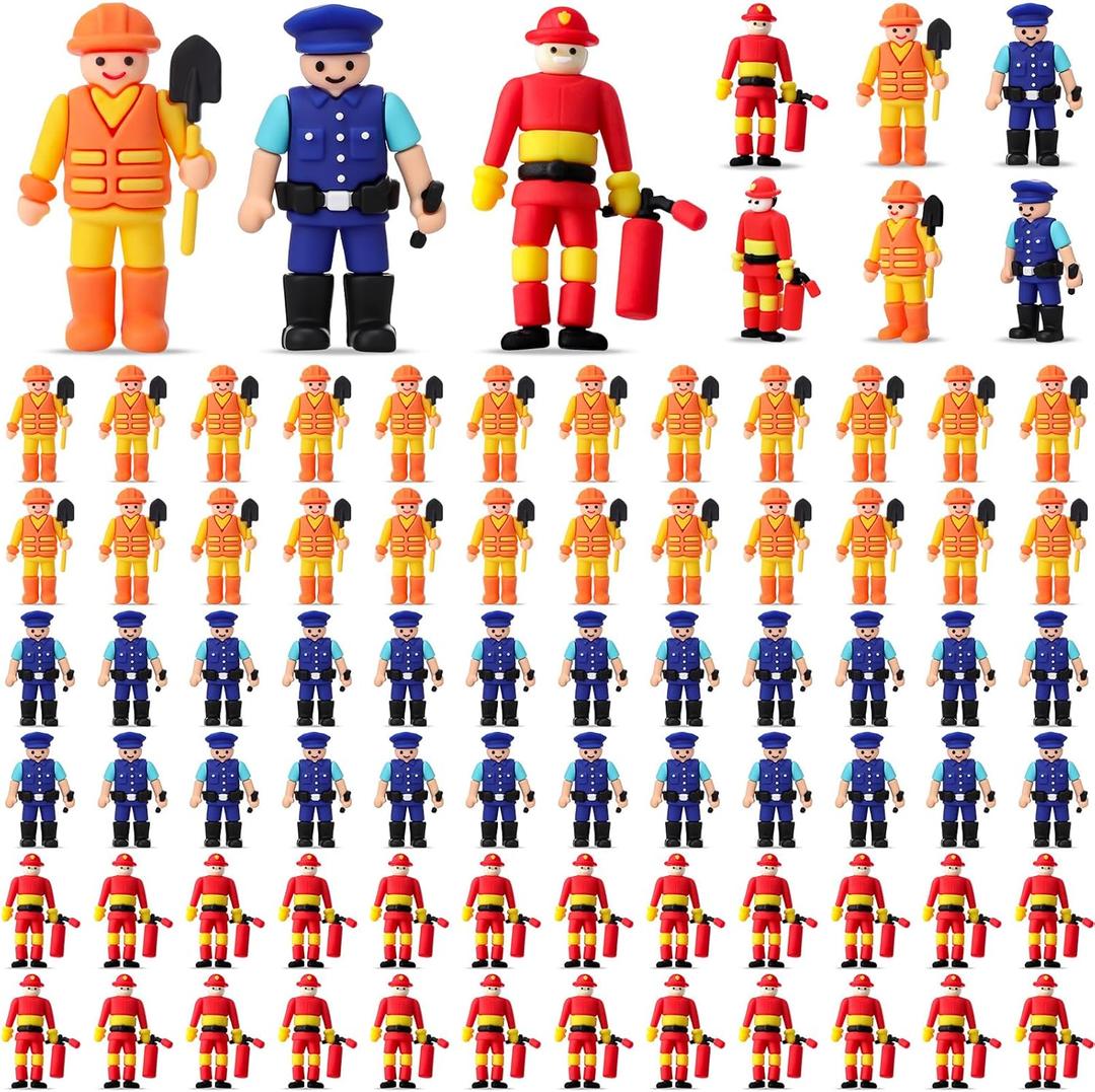 Weysat 60 Pcs Tiny People Figurines Include Mini Fireman Figures Policeman Figurines Construction Worker Toy for Dioramas Village Party Favor Gifts DIY Craft Dollhouse Decor to Hide and Seek