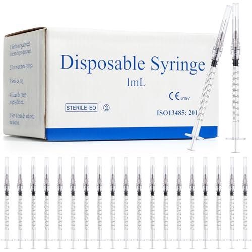 Meterbox 100 Pack 1ml Syringes with Needle - 27G 1/2 inch Disposable 1cc Luer Lock Syringe for Scientific Lab Use, Sterile Individually Wrapped