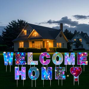 Welcome Home Yard Signs with Stakes 2 LED Light Strings Welcome Back Home Yard Sign Outdoor Lawn Decorations