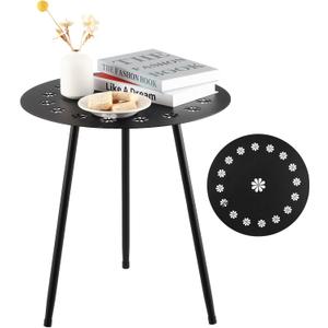 18 Inch Outdoor Side Table Patio Round Tables for Outside Black End Tables Small Coffee Table End Table Modern Metal Porch Plant Stands for Balcony, Indoor, Bedroom, Living Room, Small Spaces