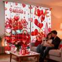 2 Pcs Valentines Day Curtains for Living Room Red Heart Truck Gnome Curtains 52 x 84 Inches Happy Valentines Day Window Drapes Romantic Love Bedroom Window Party Decor