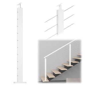 Muzata Stair Cable Railing Post 36 Inch for 25-35 Degrees Stair 36"x2"x2" Surface Mount White T304 Stainless Steel Cable Railing System Kit Indoor Outdoor with Paper User Guide PS01 WA4S