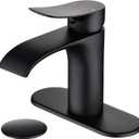 Waterfall Style Bathroom Faucet, Black, 3/8-Inch Compression Threads, Single Hole, Ceramic Disc Valve, Drip-proof, Waterfall Design, Easy Installation