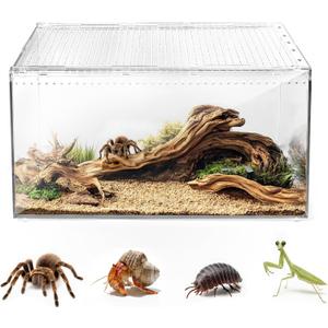 AZV Escape Proof Reptile Terrarium,Shatter Proof Polycarbonate Tarantula Tank with Magnetic Lid,Ventilated Spider Enclosure,360 Clear View,Easy Clean Habitat for Gecko,Frogs,Insects,Hermit Crabs L (Large(11.81*7.87*5.90inch))