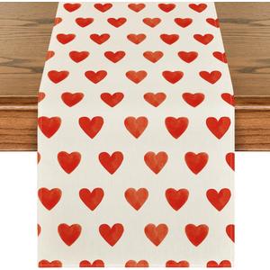 Artoid Mode Love Heart Valentine's Table Runner, Seasonal Anniversary Kitchen Dining Table Decoration for Home Party Decor 13x90 Inch (White)