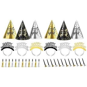 New Years Eve Party Supplies 2026 for 12 Guests,38pcs Happy New Year Party Accessories Kit Including Hats, headband, Noise Makers,Leis, Black Gold Silver NYE Decoration Party Favors