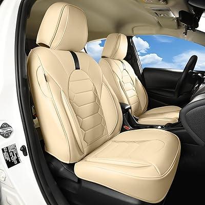 FREESOO Leather Car Seat Covers - Car Seat Cover Full Set Faux Leather with Nappa Grain - Waterproof Breathable Universal Seat Covers for Most 5-Seater SUV Sedan Truck Pick-up - Beige