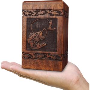 ZIYA Handmade Wooden Keepsake Sharing Cremation Urns for Human Ashes Adult Male Female  Fishing Small Decorative Funeral Burial Adult Mini Urn for Fisher Men Ashes Box for Dad Up to 20 lbs Fish