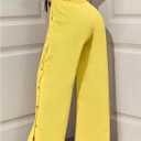 Verdusa Women's Button Down Slit Wide Leg Pants Streetwear Loose Trousers with Pockets (Yellow)