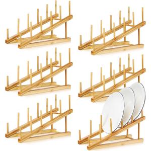 Suclain 6 Pcs Wooden Bamboo Dish Drying Rack Kitchen Cabinet Organizer for Cabinet Cutting Board Display Stand for Dish Plate Bowl Water Bottles Cup Pot Lid Cutting Board