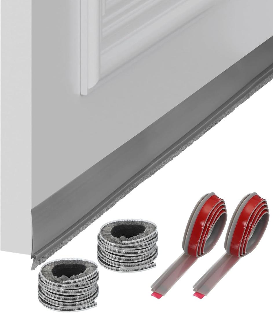 uxcell 2 Pcs Door Bottom Sweep, 39 x 1 Inch Adhesive Under Door Draft Strip Silicone with Brush for Cold Insulation Exterior Interior Door Blocker Noise, Gray
