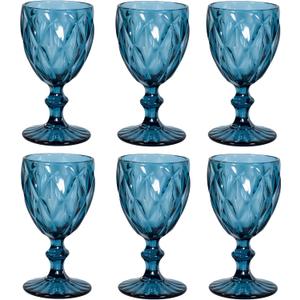 Vintage Glasses Set of 6, 12 OZ Colored Glass Water Goblets, Embossed Floral Decorative Crystal Glass Cups Set, Dishwasher Safe, for Wedding, Party, Red Glass, Bars, Restaurants