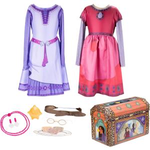 Disney's Wish Asha & Dahlia Dress Up Trunk, Best Friends Role Play Set, Fits Sizes 4-6X
