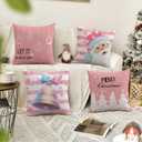 Pink Christmas Throw Pillow Covers 18x18 Inch Set of 4 Winter Holiday Decor Pillowcase Snowman Santa Claus Xmas Tree Decorative Cushion Case for Couch Sofa