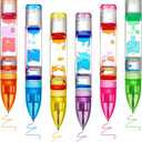 6 Pcs Liquid Motion Bubbler Pens Colorful Hourglass Liquid Timer Pens Sensory Play Fidget Toy Novelty Fun Fidget Pen for Kids Adults Stress and Anxiety Relief Gifts
