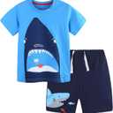 Bumeex Toddler Boy's Cotton Short Sleeve T-Shirt and Short Set 4 Y (A03#blue Shark)