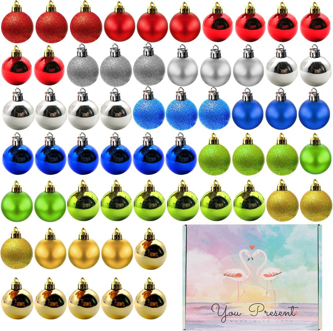 60 Pack Christmas Balls Ornaments,Colorful with Red/Green/Blue/Silver/Gold Shatterproof Shiny and Polshed Glossy Christmas Tree Ball for Xmas Tree,Holiday and Wedding Party Decorations, 1.57"(40mm)