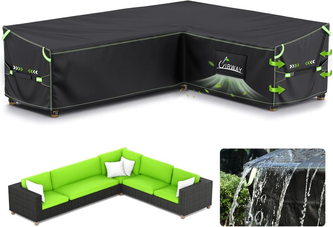 UIRWAY L-Shaped Outdoor Couch Cover Waterproof with Air Vent, 104" L/83" L x 33.5" D x 31" H (Left Side Long), Heavy Duty Outdoor Sectional Sofa Cover, Patio Furniture Covers with Reflective Strips