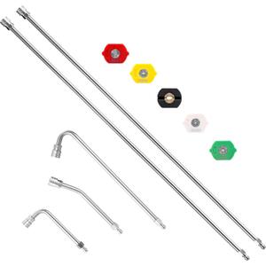 M MINGLE Pressure Washer Extension Wand - 120" Upgrade Power Washer Lance - Pressure Washer Accessories with 5 Nozzle Tips - 30/90/120 Curved Rod, 1/4" Quick Connect (120 Inch)