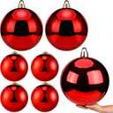 Meooeck 6 Pcs Extra Large Christmas Ball Ornaments 2 Pack 12 Inch 4 Pack 6 Inch Hanging Plastic Ball Oversized Huge Big Shatterproof Xmas Ornament Decor for Outside Lawn Yard Xmas Tree(Red)