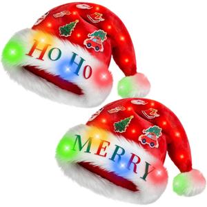MGparty Light Up Santa Hat with LED Lights Christmas Hats for Adults Kids Holiday Party Costume Headwear Xmas Gifts