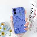 NITITOP Compatible with iPhone 16 Case Cute Clear Flower Floral Artistic Design for Women Girls Stylish Slim Soft TPU Shockproof Protective Girly Phone Cover - Blue