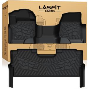 LASFIT Floor Mats for Ford F250 F350 F450 2017-2025 Crew Cab Front Bench Seat | Rear W/Fold-Flat Storage Carpet Floor Super Duty All Weather Protector TPE Car Floor Liner, 1st & 2nd Row, 2pcs Black
