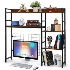 37" Desk Shelf, Adjustable Desktop Hutch for Computer Monitor, 3 Tier Wood Bookshelf Display Rack with Anti-Slip Pads, Table Storage Organizer for Dorm Home Office