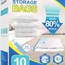 10 Pack Jumbo Vacuum Storage Bags with Hand Pump, Plastic Packaging Bags, 80% Space Saver Vacuum Seal Bags for Clothing, Travel Lugggage, Blankets, Comforters