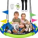 HeyZoo 43 Inch Tree Swing, 900lbs Weight Capacity Saucer Swing Sets for Kids & Adults, with 360 Degree Swivel and Adjustable Hanging Strap, Green and Blue
