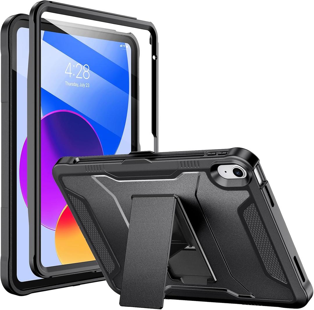 Soke Case for iPad (A16) 11th Generation 11-inch 2025, iPad 10th Generation 10.9-inch 2022, with Built-in Screen Protector and Kickstand, Rugged Full Body Protective Cover - Glossy Black