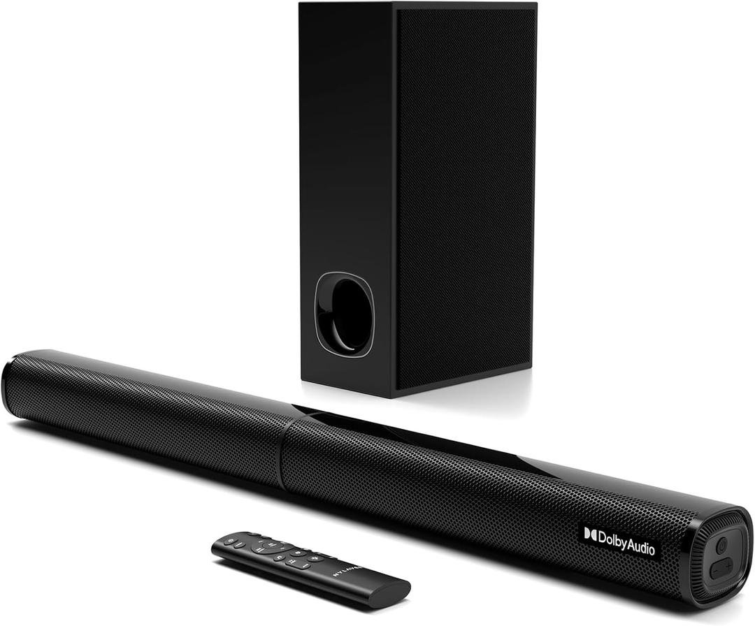 Nylavee Sound Bar - 2.1ch Dolby Audio Soundbar with Subwoofer, 240W High Volume, Wall Mountable 30-inch Bluetooth Sound Bar with HDMI ARC, Optical, and AUX Connection for TV, Projector, Computer