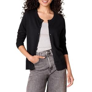 Amazon Essentials Women's Lightweight Crewneck Cardigan Sweater (Available in Plus Size), Black, Large