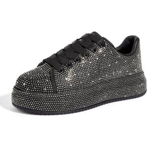 LUCKY STEP Rhinestone Sneakers for Women Platform Sparkly Glitter Bling Tennis Shoes Fashion Bedazzled Wedding Bridal Party Walking Sneakers (9)