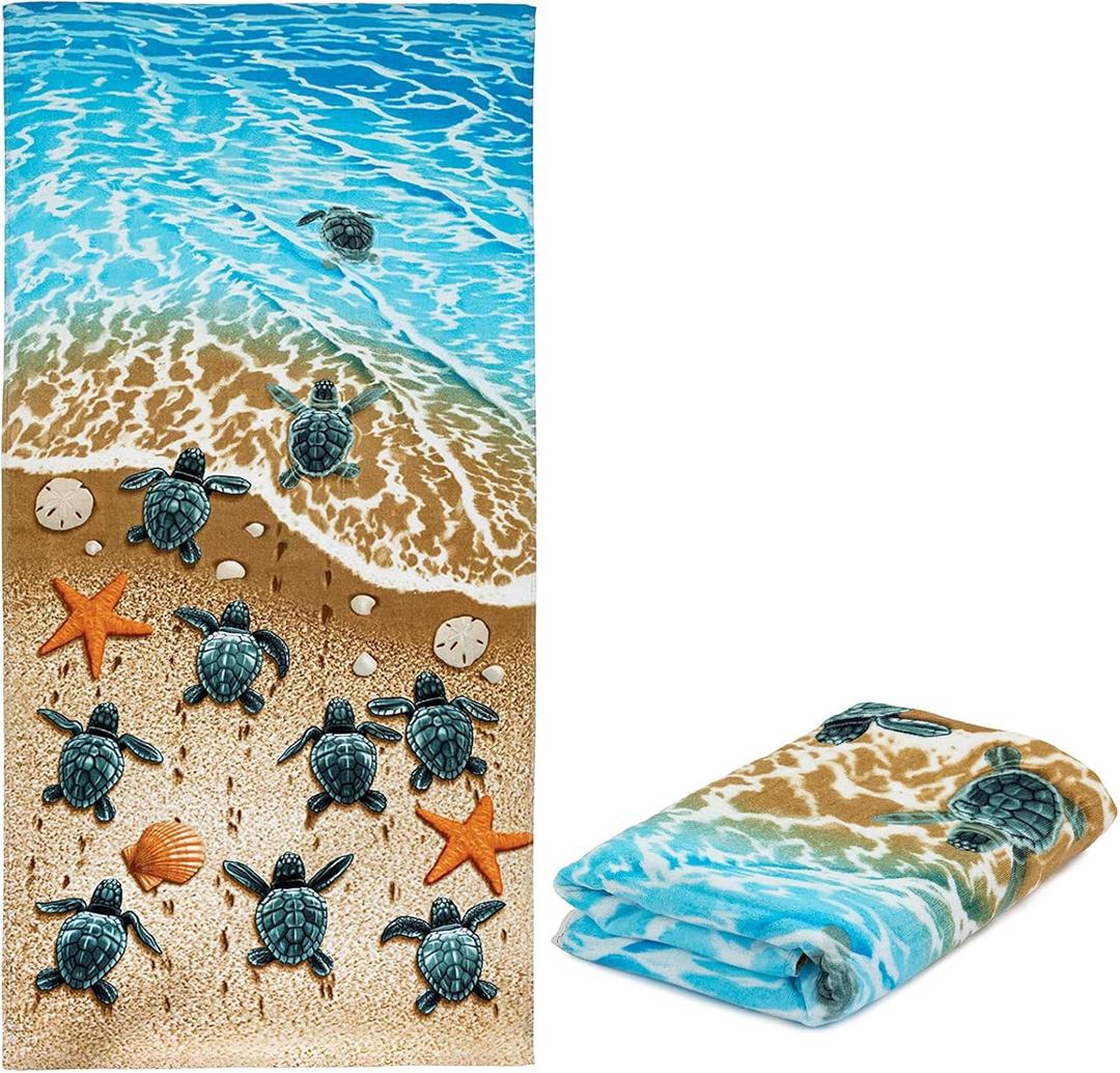 Dawhud Direct 30" x 60" Beach Towel - Large Sea Turtle Print - Microfiber Bath Towel for Women, Girls, Kids, Men - Oversized Pool and Swimming Drying Towel - Big & Super Soft Plush Cotton Throw Towel