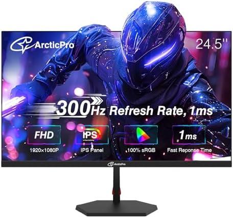 ArcticPro 24.5" Gaming Monitor 300Hz, FHD 1080p, IPS Panel, 1ms Response Time, Adaptive sync, PC Computer Monitor, 3-Sided Frameless, Ultra Slim, 100% sRGB, Bluelight Filter, HDMI *2, DP*2