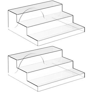  Yieach 3 Tiered Acrylic Display Stands for Cupcake Stand,Perfume Shelf Organizer,Figure and Funko Pop Display,No Installation,Clear Table Risers Display Stands for Collectibles,Makeup and Dessert, 2 PCS