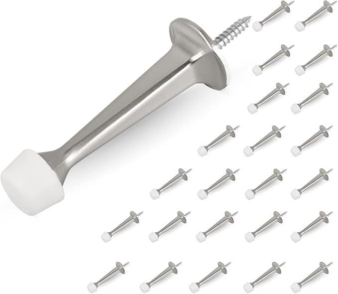 HOMOTEK 24Pack Heavy Duty Solid Rigid Door Stop with Soft Rubber Tip, Zinc Die Cast Door Stopper Protect Wall & Door, Satin Nickel