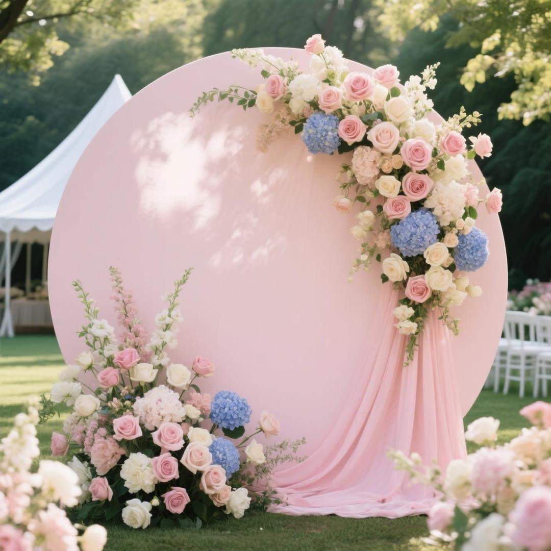 7.2 FT Pink Round Backdrop Cover Adjustable 5 to 7.2 ft Wrinkle-Free Polyester Circle Arch Backdrop Stand, Foldable Background for Wedding,Birthday,Baby show, Photography, Event Decoration