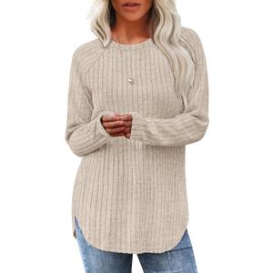 Saloogoe Long Sleeve Shirts for Women Tunic Tops Dressy Casual Sweaters Fall Clothes 2025 Winter Clothing Thanksgiving L Apricot