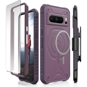 CaseBorne Compatible with Google Pixel 8 Pro Protective Case - Compatible with MagSafe, Slim Yet Rugged with Tempered Glass Screen Protector and Belt Clip Holster Purple