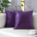 mixeoo Comfy Eggplant Purple Throw Pillow Covers Decorative Square Solid Thick Velvet Super Soft Cushion Cases Home Decor for Sofa Couch Living Room Chair, Set of 2, 18 x 18 Inch