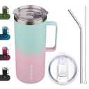 BJPKPK Insulated Coffee Mug with 2 Lids, 32oz Stainless Steel Insulated Tumbler with Handle, Double Wall Vacuum Coffee Cups, BPA Free Travel Mug for Coffee, Tea and Drinks, Marshmallow