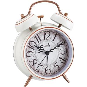 Loud Alarm for Deep Sleepers 4'' Retro Twin Bell Alarm Clock with Backlight for Bedroom and Home Decoration(Retro White)