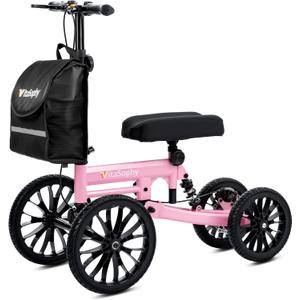 All Terrain Knee Scooter with Disc Brakes, Steerable Knee Walker for Adults for Foot Surgery, Broken Ankle- Foldable Rover Scooter for Broken Foot Injured Leg Crutch (Pink)