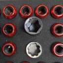 Lug Nuts Aluminum/Alloy Steel Tire Nut Lock 16 PCS Hex Nuts,4xEight Point Spline Nuts,1xHex Socket Key,1xEight Point Spline Socket Key,22mm OD/45mm H (Red Accents/Black Body, M12x1.5)