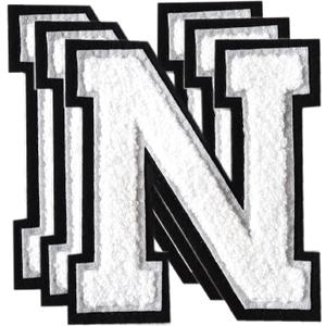 TXSN 3PCS White Chenille Letters Patch, Large Size 41/2" Iron on Letter Patches Varsity Patches for Clothing, N