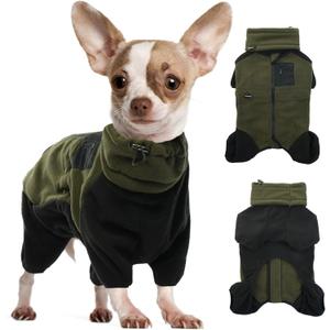 DENTRUN Small Dog Winter Coat, Warm Fleece Jacket with Removable Turtleneck, Dog Cozy Sweater for Puppy Cold Weather, Windproof Costume, Soft Woolly Pajamas (Green+Black)